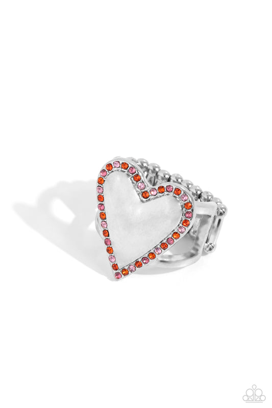 Smitten Shimmer - Orange & Pink Rhinestone Outlined Heart Paparazzi Ring