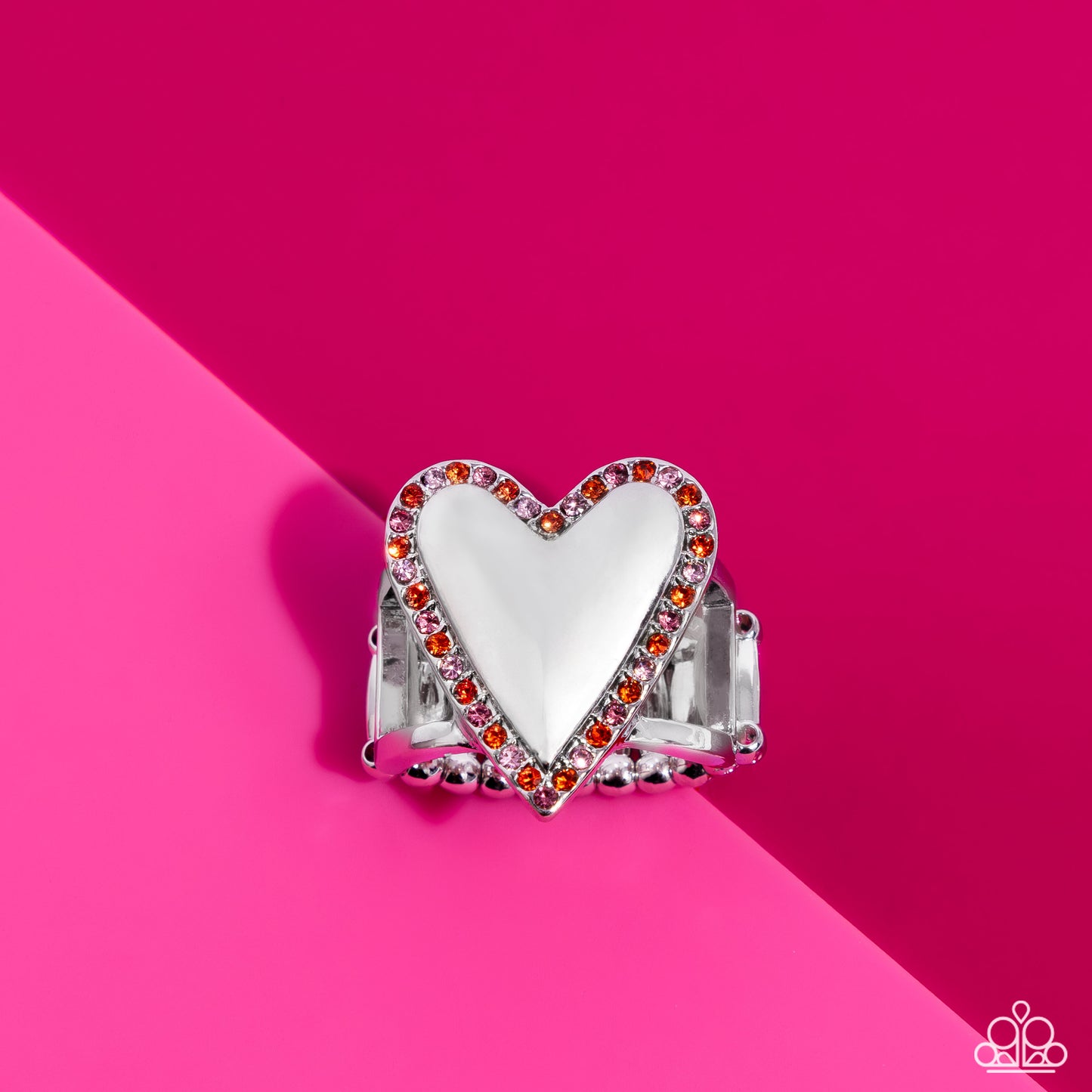 Smitten Shimmer - Orange & Pink Rhinestone Outlined Heart Paparazzi Ring