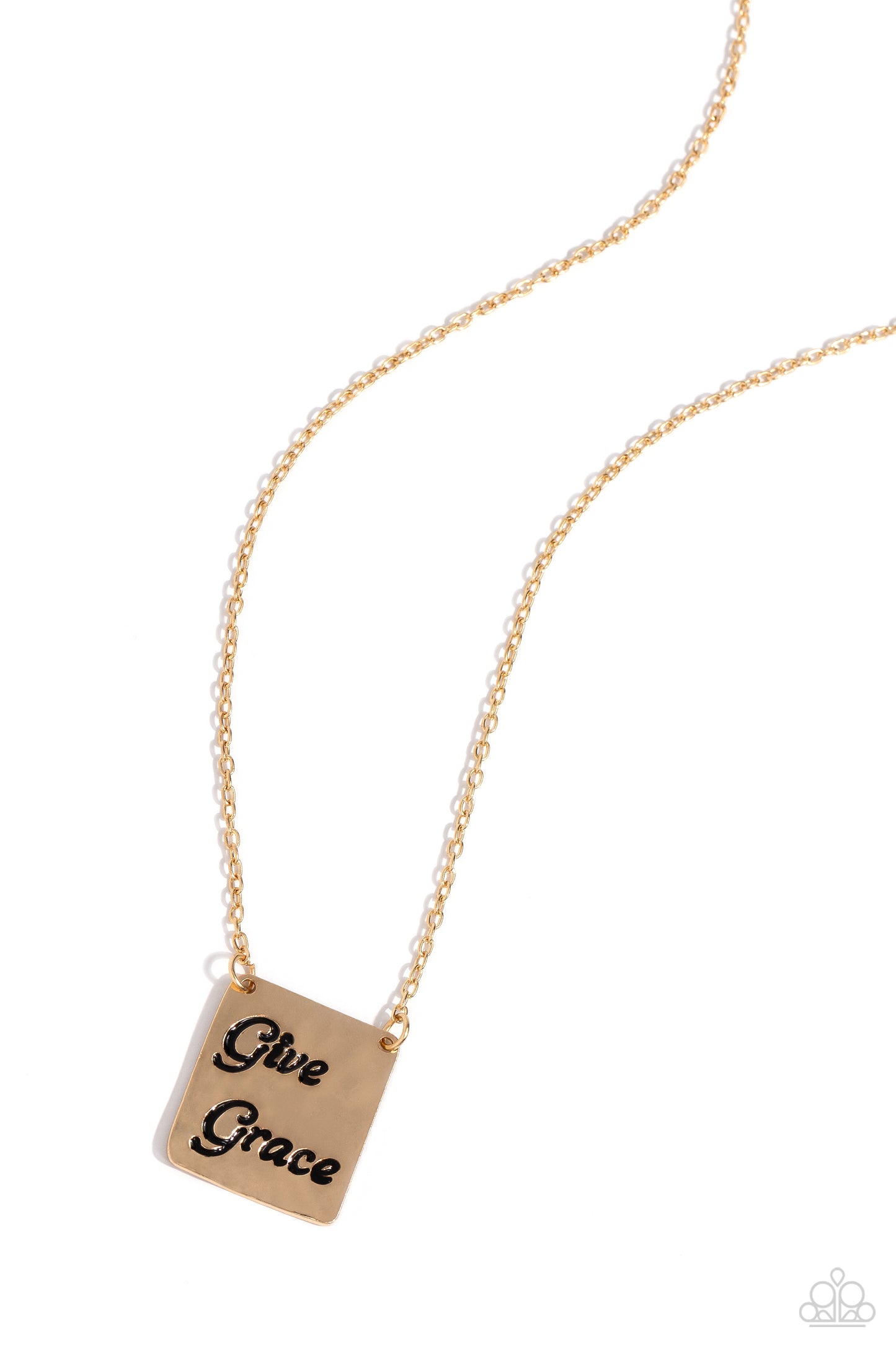 Give Grace - Gold "Give Grace" Stamped Pendant Paparazzi Necklace & matching earrings