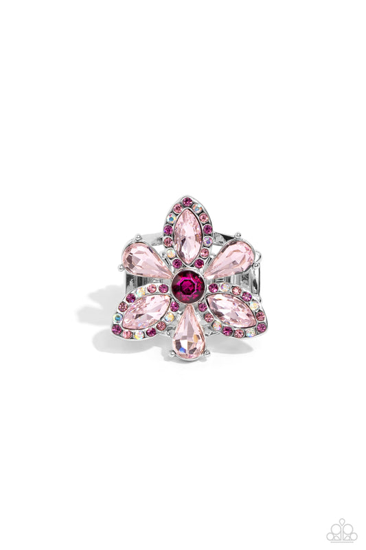 Blazing Blooms - Pink Teardrop & Marquise Cut Gem Petals Paparazzi Ring