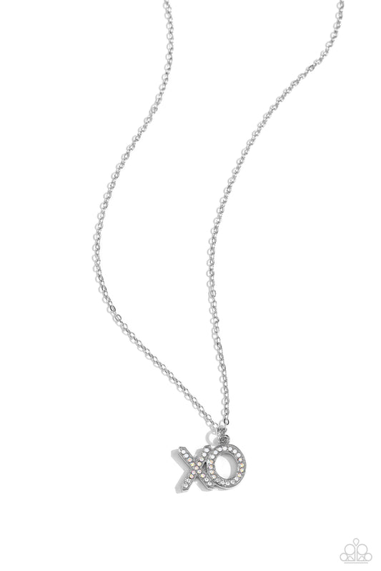 XO Showcase - White/Iridescent XO Encrusted Pendant Paparazzi Necklace & matching earrings