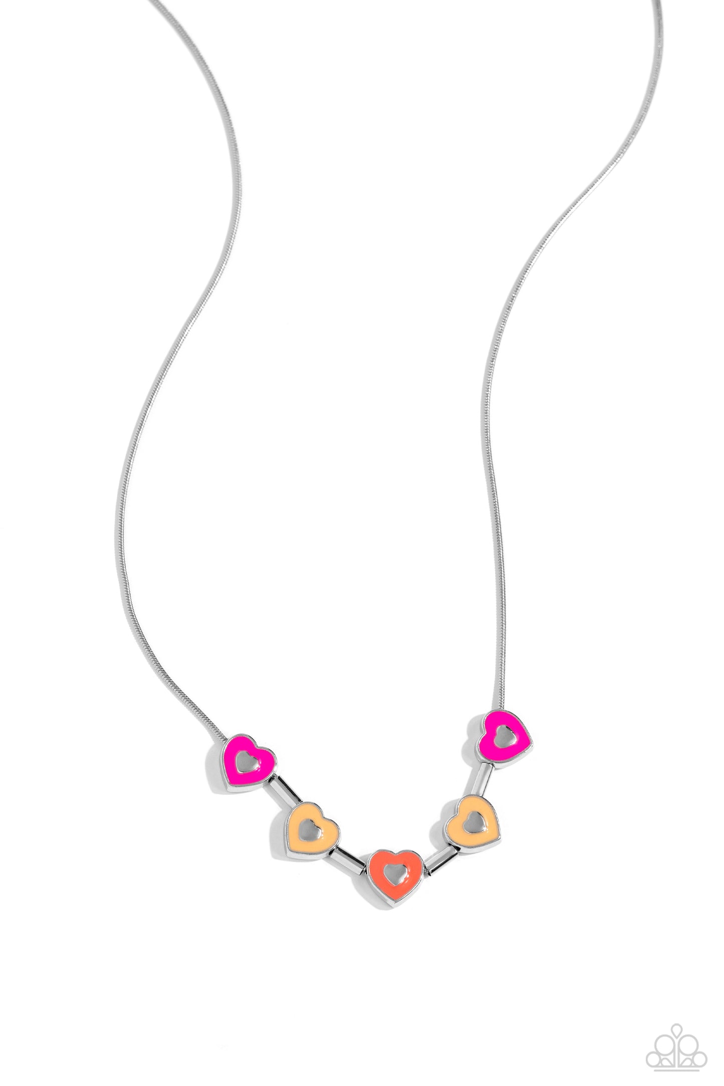 ECLECTIC Heart - Brown, Pink, Orange Heart Charms Paparazzi Necklace & matching earrings