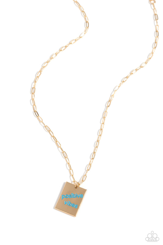Optimistic Vibes - Blue Stamped "Positive Vibes" Pendant Paparazzi Necklace & matching earrings