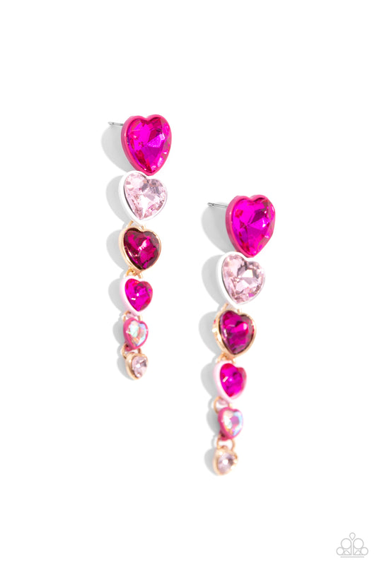 Cascading Casanova - Pink Ombre Heart Gems Paparazzi Earrings
