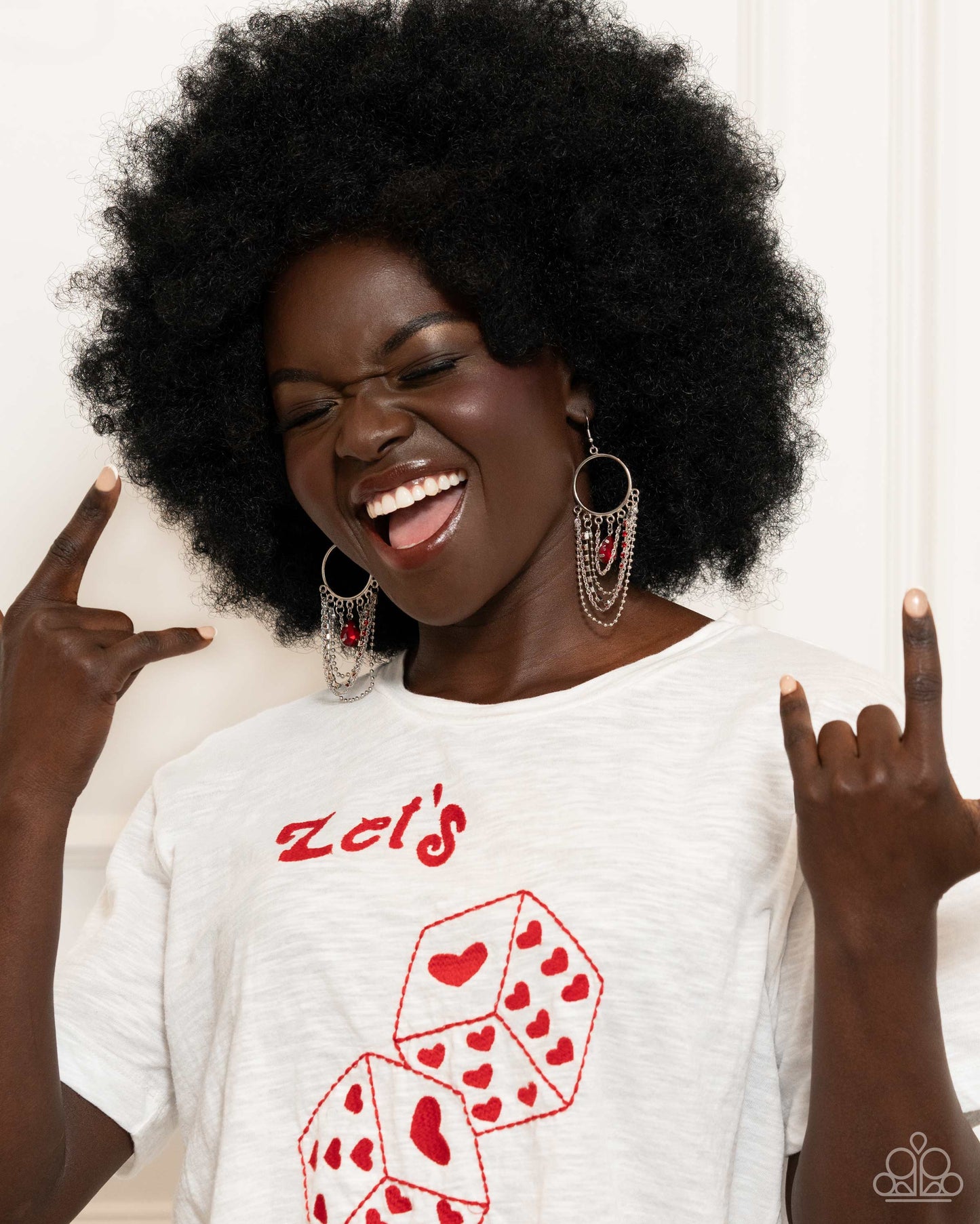 Cascading Clash - Red Rhinestones/Mismatched Silver Chains Paparazzi Earrings