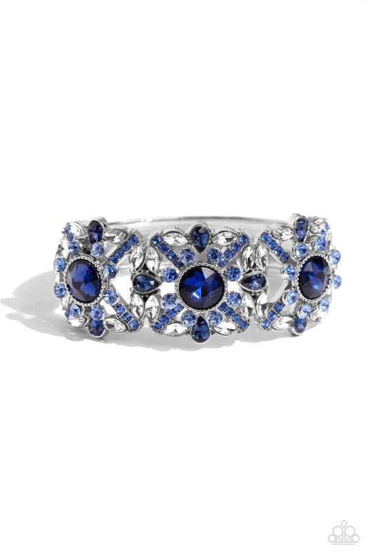 Shimmering Solo - Blue & White Rhinestone Paparazzi Hinge Bracelet