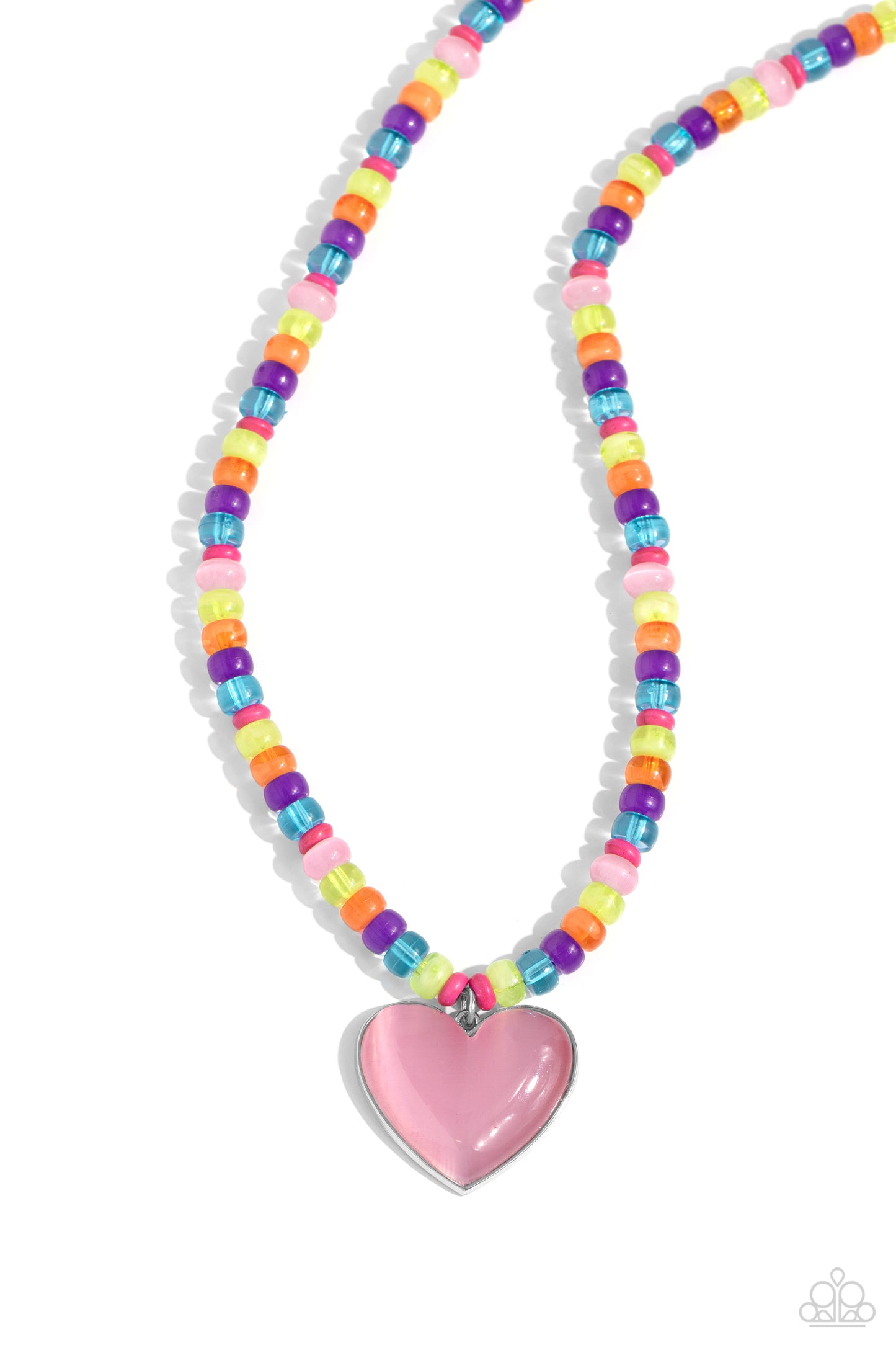 Desertscape Delight - Pink Cat's Eye Heart/Multicolored Beaded Paparazzi Necklace & matching earrings