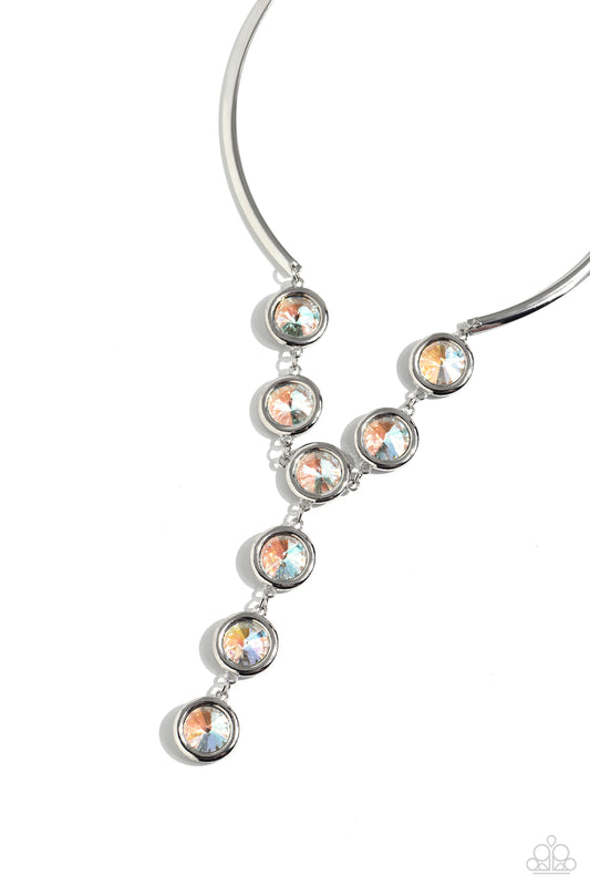 Cheers to Confidence - Multi UV Gems/Silver Curved Rods Paparazzi Necklace & matching earrings