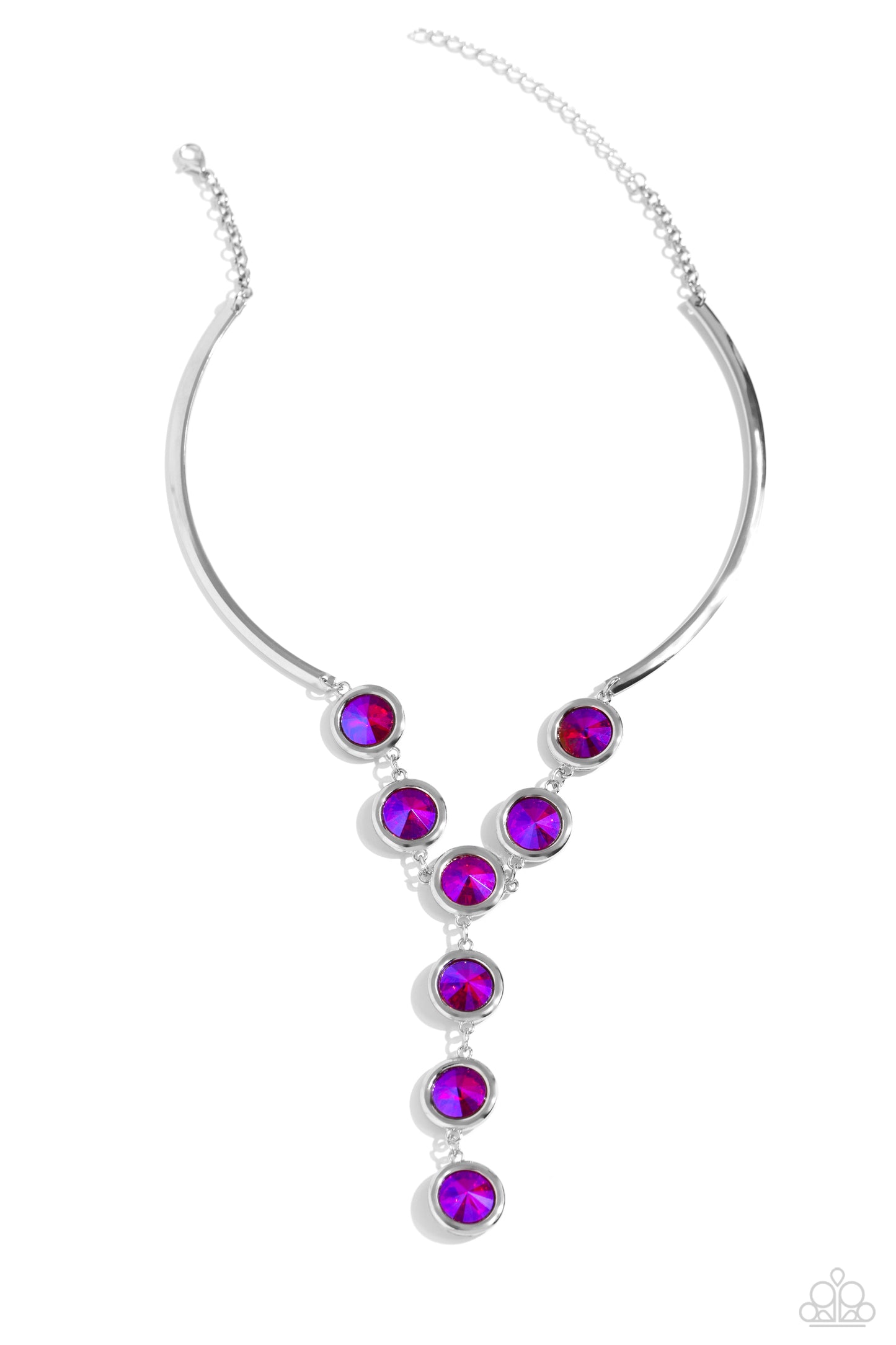 Cheers to Confidence - Pink UV Gems/Silver Curved Rods Paparazzi Necklace & matching earrings