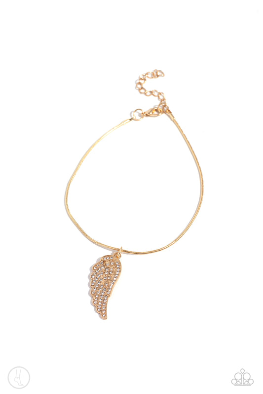 Angelic Accent - Gold Angelic Half-Wing Pendant Paparazzi Anklet