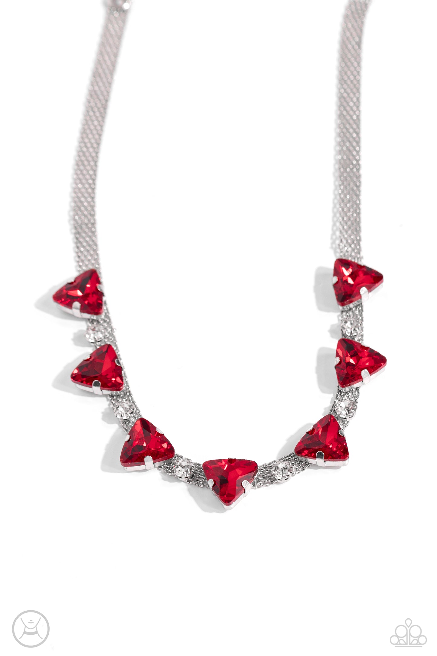 Strands of Sass - Red Triangular Gems/Dainty Chain Paparazzi Necklace & matching earrings