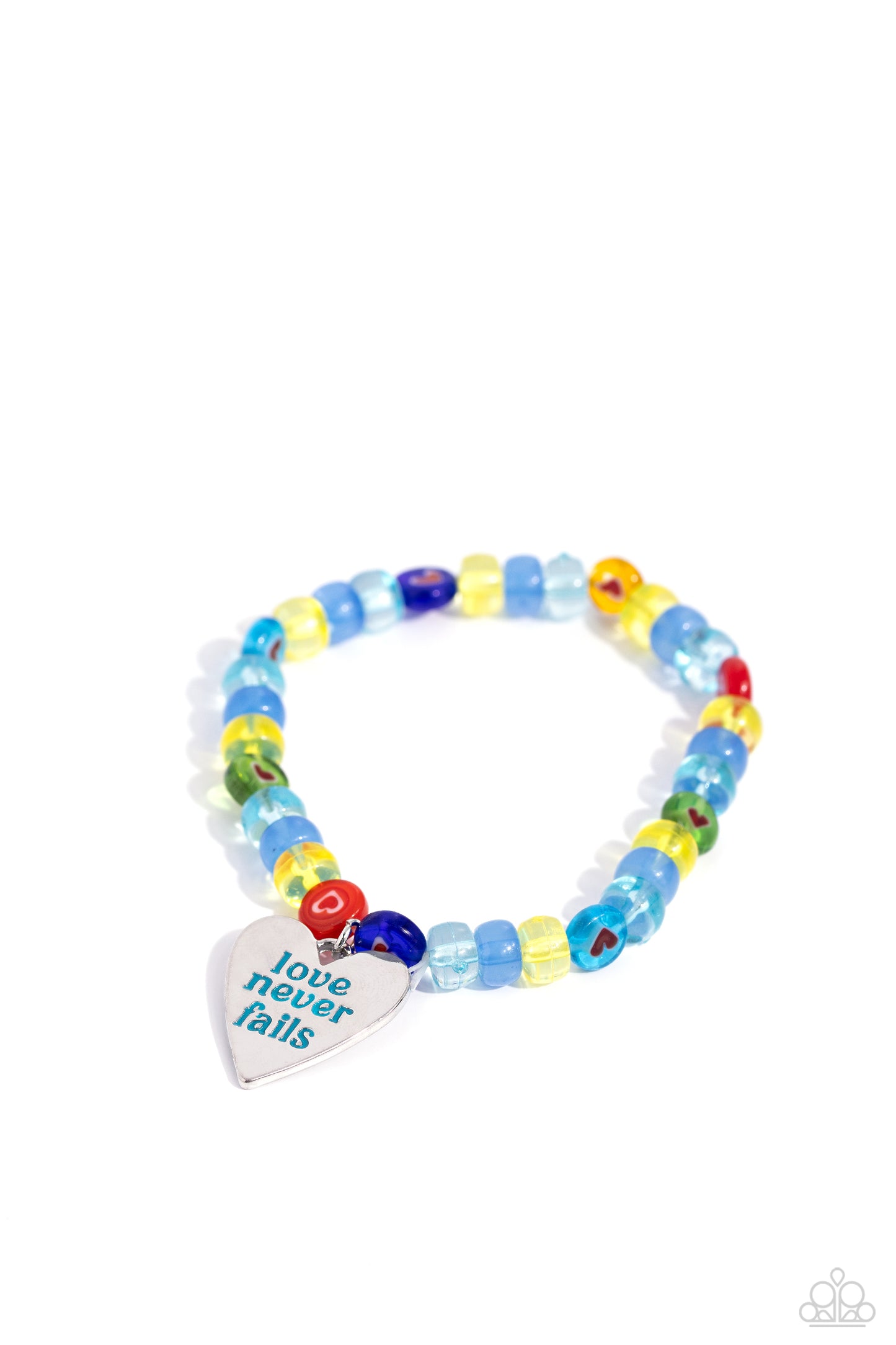 Unstoppable Love - Multi Colored Beads & Silver "Love Never Fails" Heart Charm Paparazzi Stretch Bracelet