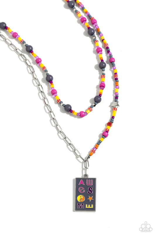 Curated Collision - Silver Paperclip Chain/Seed Beads/"AWESOME" Pendant Paparazzi Necklace & matching earrings