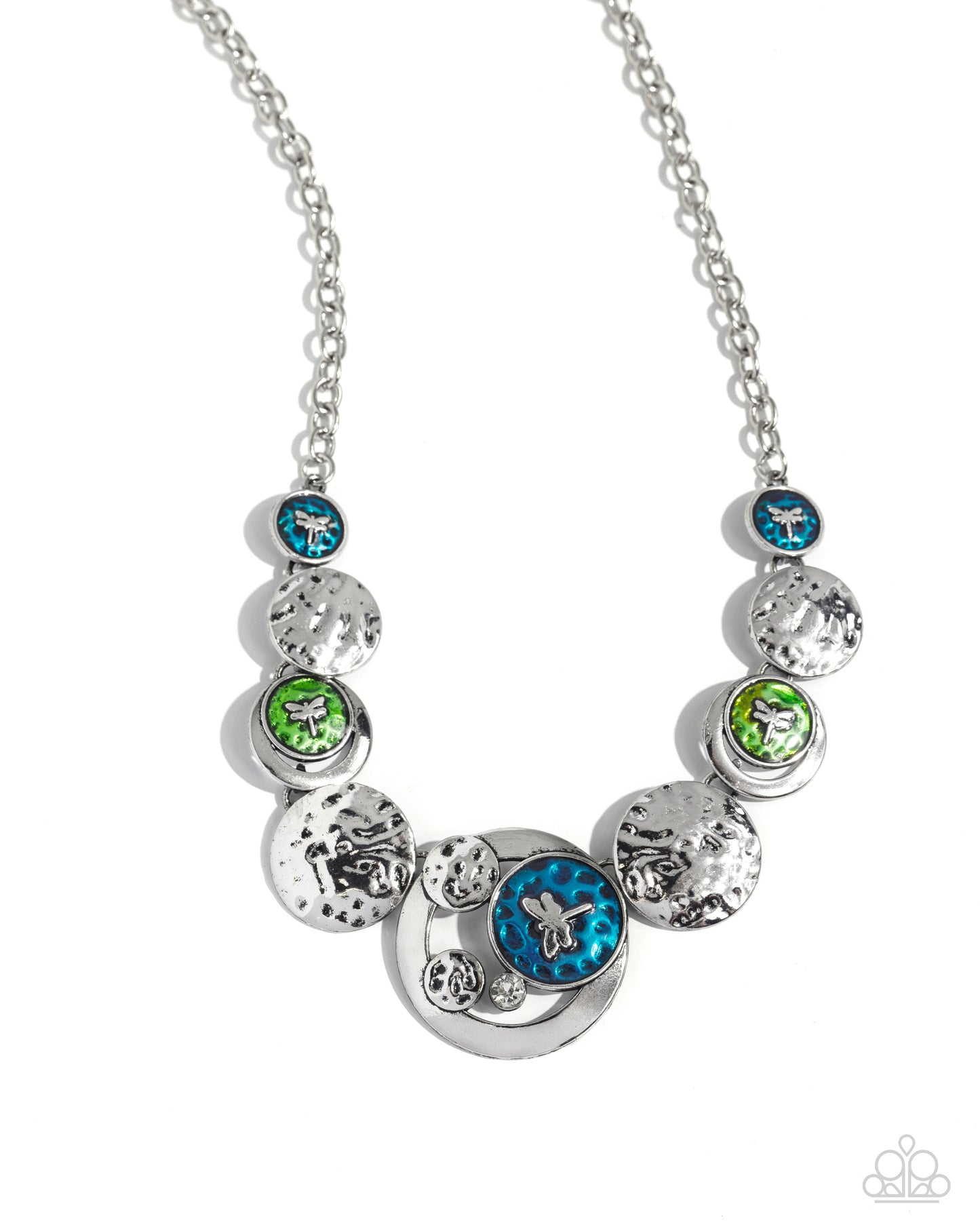 Dragonfly Design - Multi Colored/Silver Dragonfly Discs Paparazzi Necklace & matching earrings