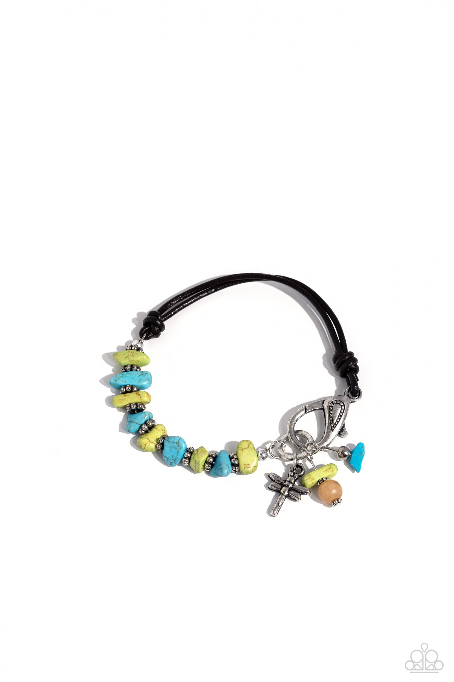 Daring Dragonfly - Green/Turquoise Stones, Silver Floral Beads, & Silver Dragonfly Charm Paparazzi Urban Bracelet