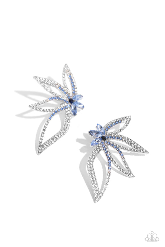 Twinkling Tulip - Blue & White Rhinestone Petals Paparazzi Earrings