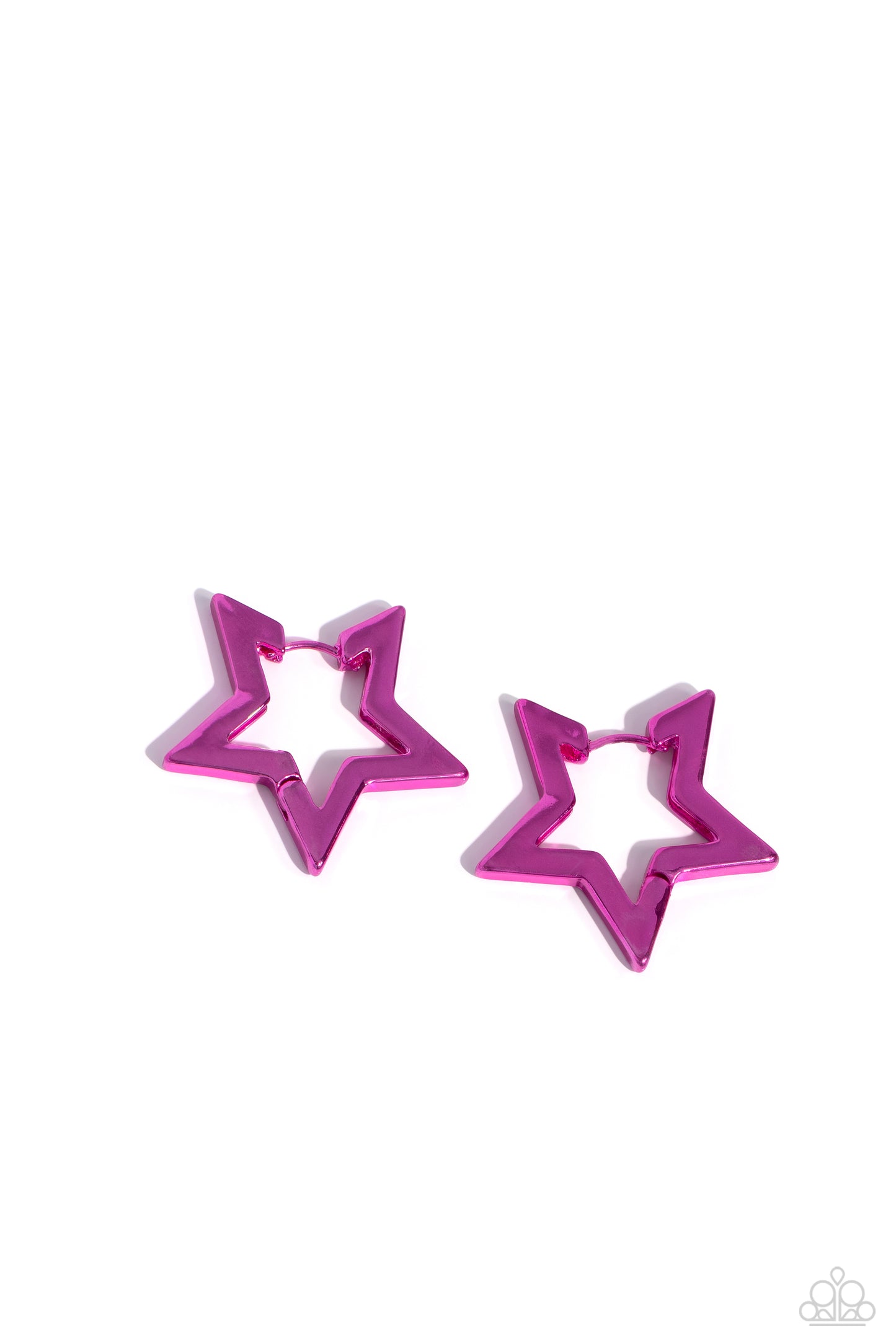 In A Galaxy STAR, STAR Away - Pink Metallic Star Paparazzi Hoop Earrings