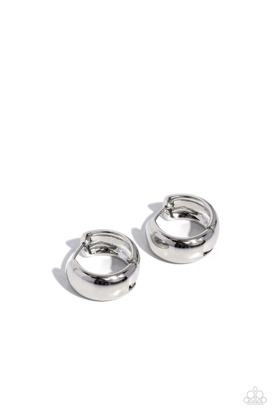 Hinged Halftime - Silver Paparazzi Hinge Hoop Earrings
