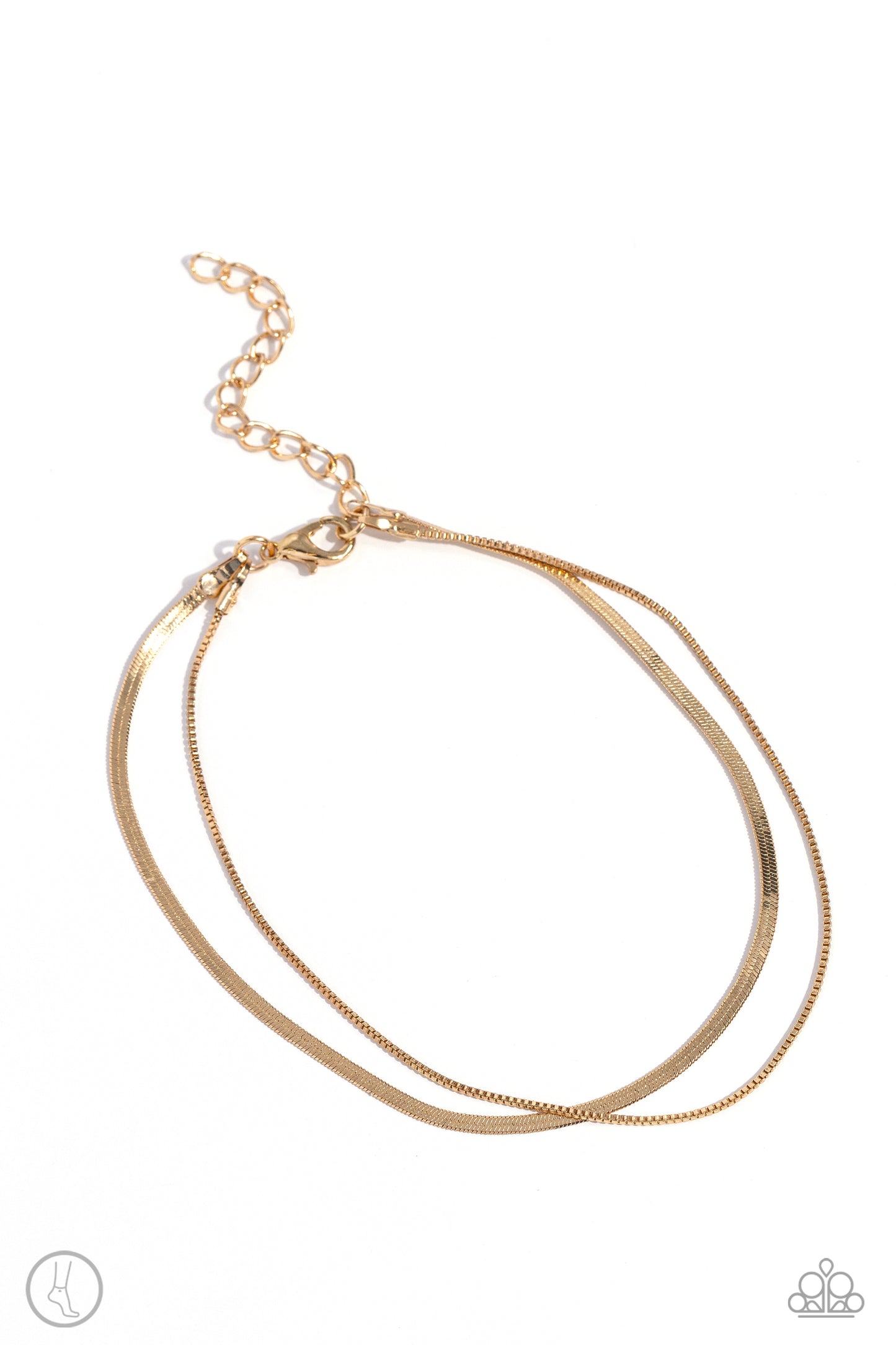 Glistening Gauge - Gold Snake Chain & Gold Box Chain Paparazzi Anklet
