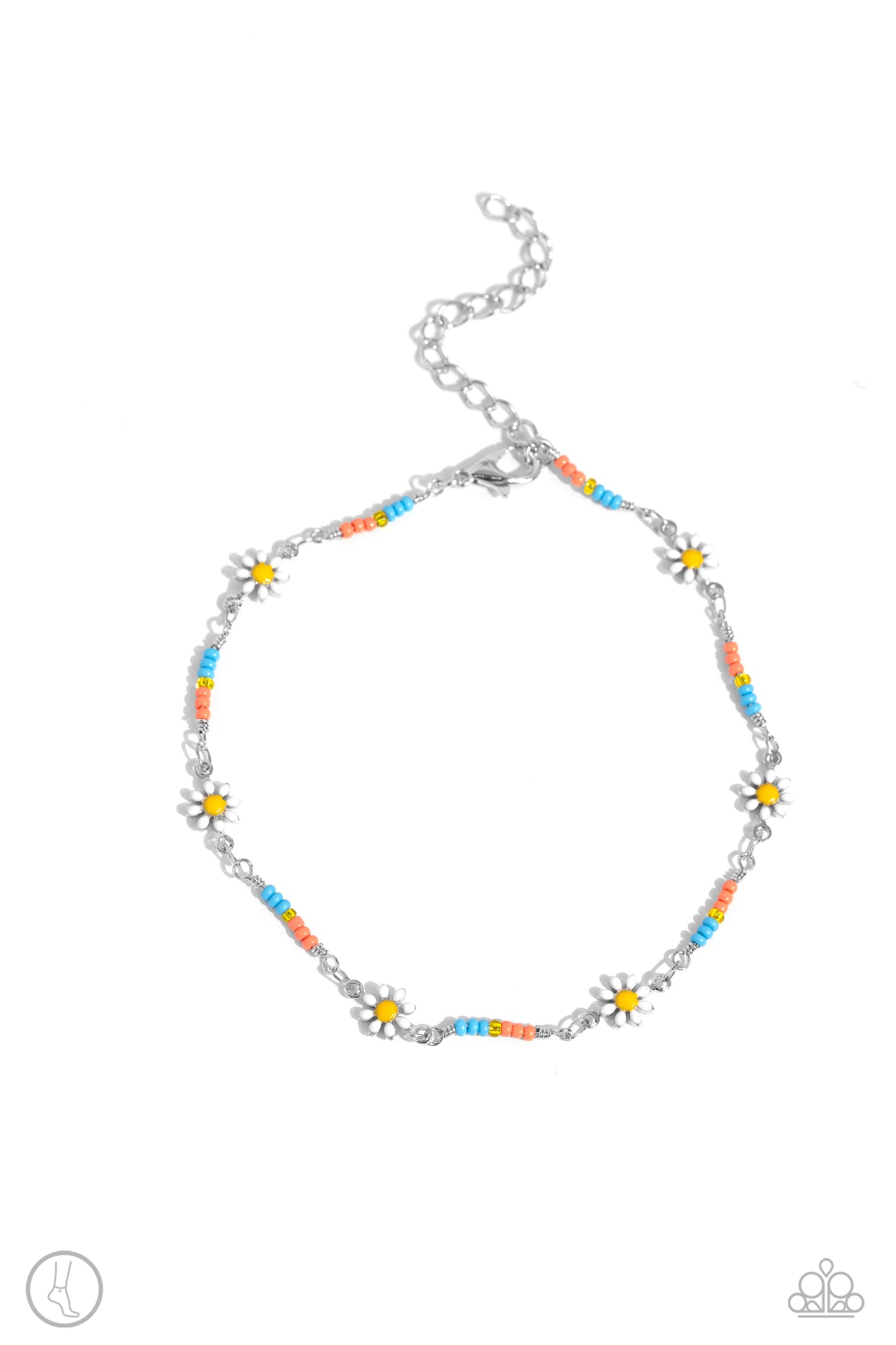 Sweetest Daydream - Orange/Turquoise Seed Beads, White Daisy Paparazzi Anklet