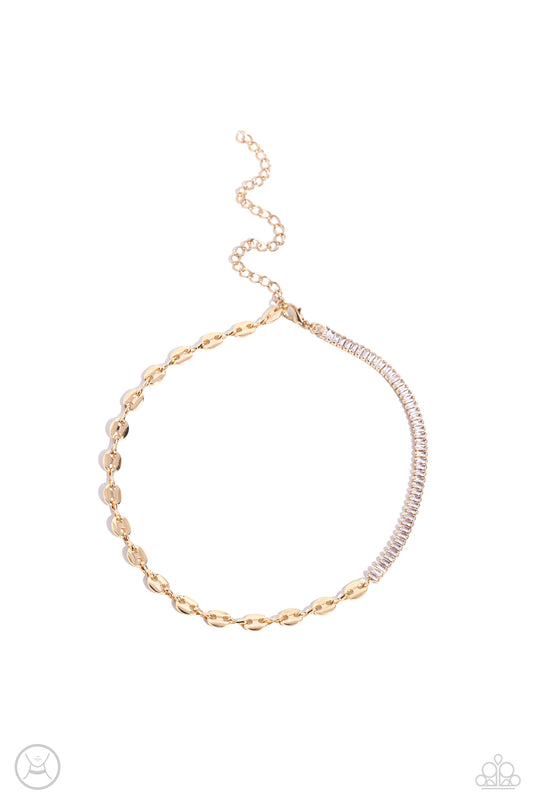 Dream Duo - Gold Anchor Chain/White Gems Paparazzi CHOKER Necklace & matching earrings
