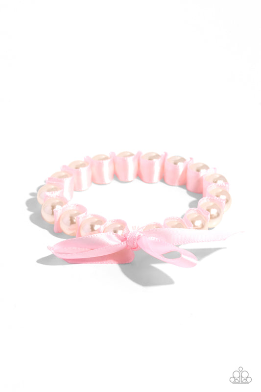Ribbon Rarity - Pink Ribbon & White Pearls Paparazzi Stretch Bracelet