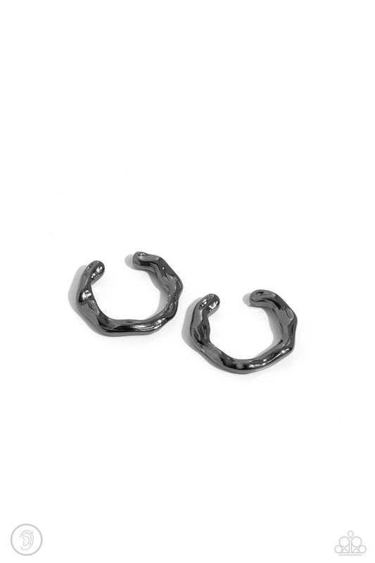 Enigmatic Echo - Gunmetal Abstract Pattern Paparazzi Ear Cuff Earrings