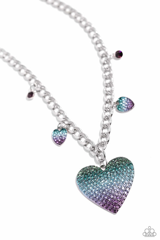 For the Most HEART - Purple/Turquoise Rhinestone Heart Pendant Paparazzi Necklace & matching earrings