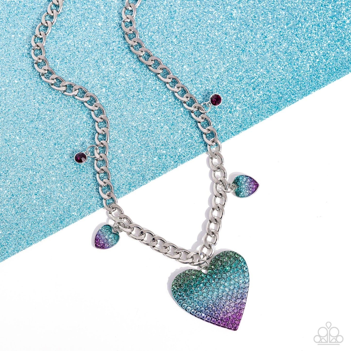 For the Most HEART - Purple/Turquoise Rhinestone Heart Pendant Paparazzi Necklace & matching earrings