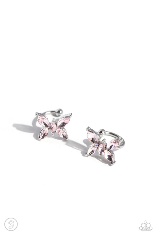 Aerial Advancement - Pink Rhinestone Butterfly Paparazzi Ear Cuff Earrings