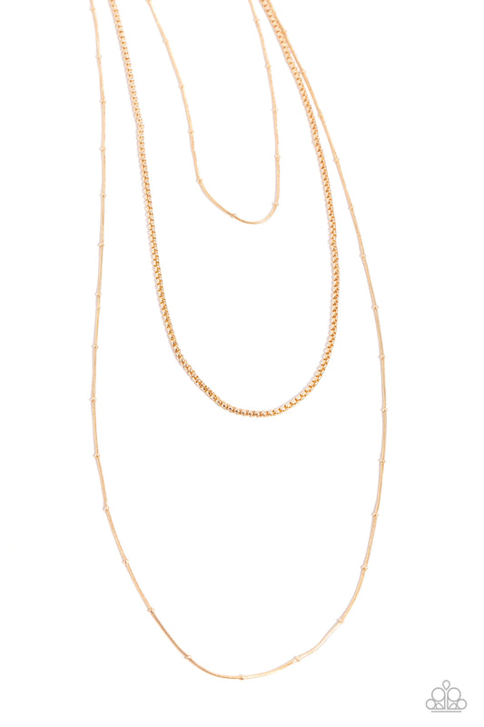 Layer Lockdown - Gold Multiple Layer Chain Paparazzi Necklace & matching earrings