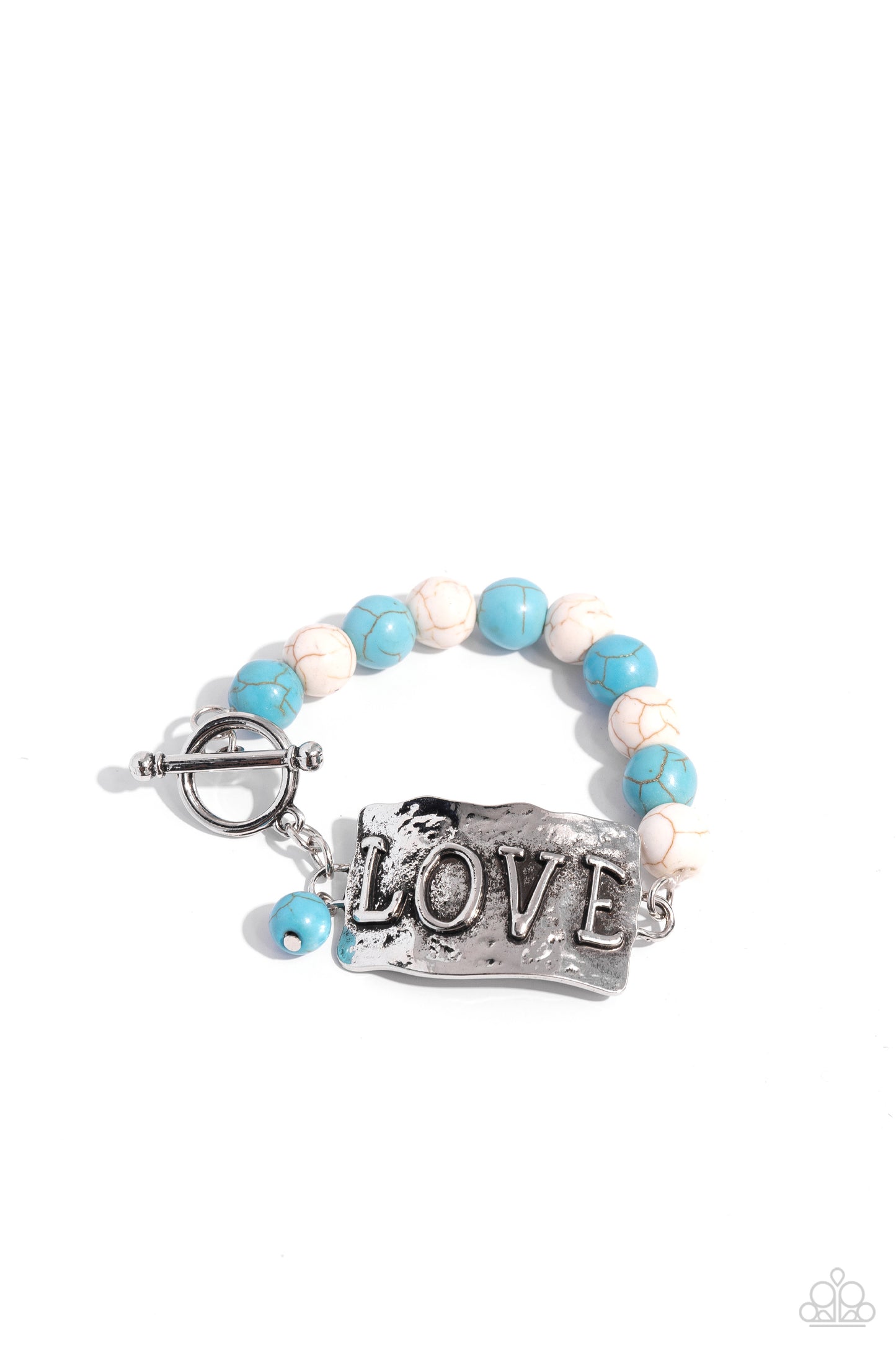 Lovely Stones - Multi Colored Stone Beads & Silver "LOVE" Plate Paparazzi Toggle Bracelet
