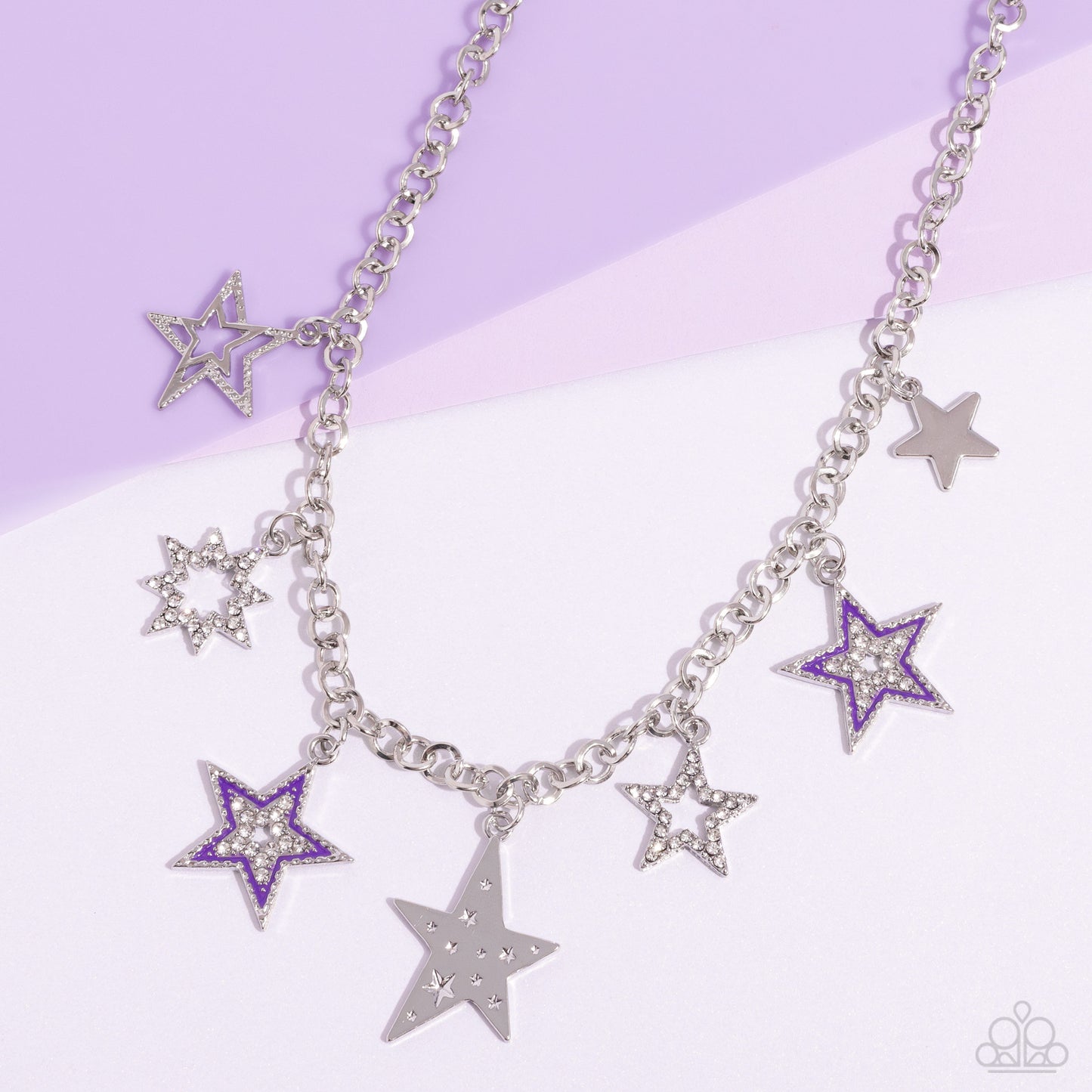 Starstruck Sentiment - Purple Detailing/White Rhinestone Stars Paparazzi Necklace & matching earrings