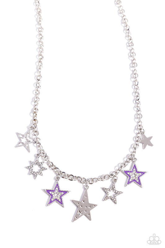 Starstruck Sentiment - Purple Detailing/White Rhinestone Stars Paparazzi Necklace & matching earrings