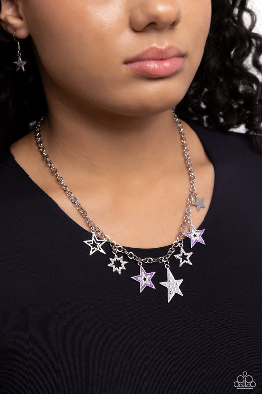 Starstruck Sentiment - Purple Detailing/White Rhinestone Stars Paparazzi Necklace & matching earrings