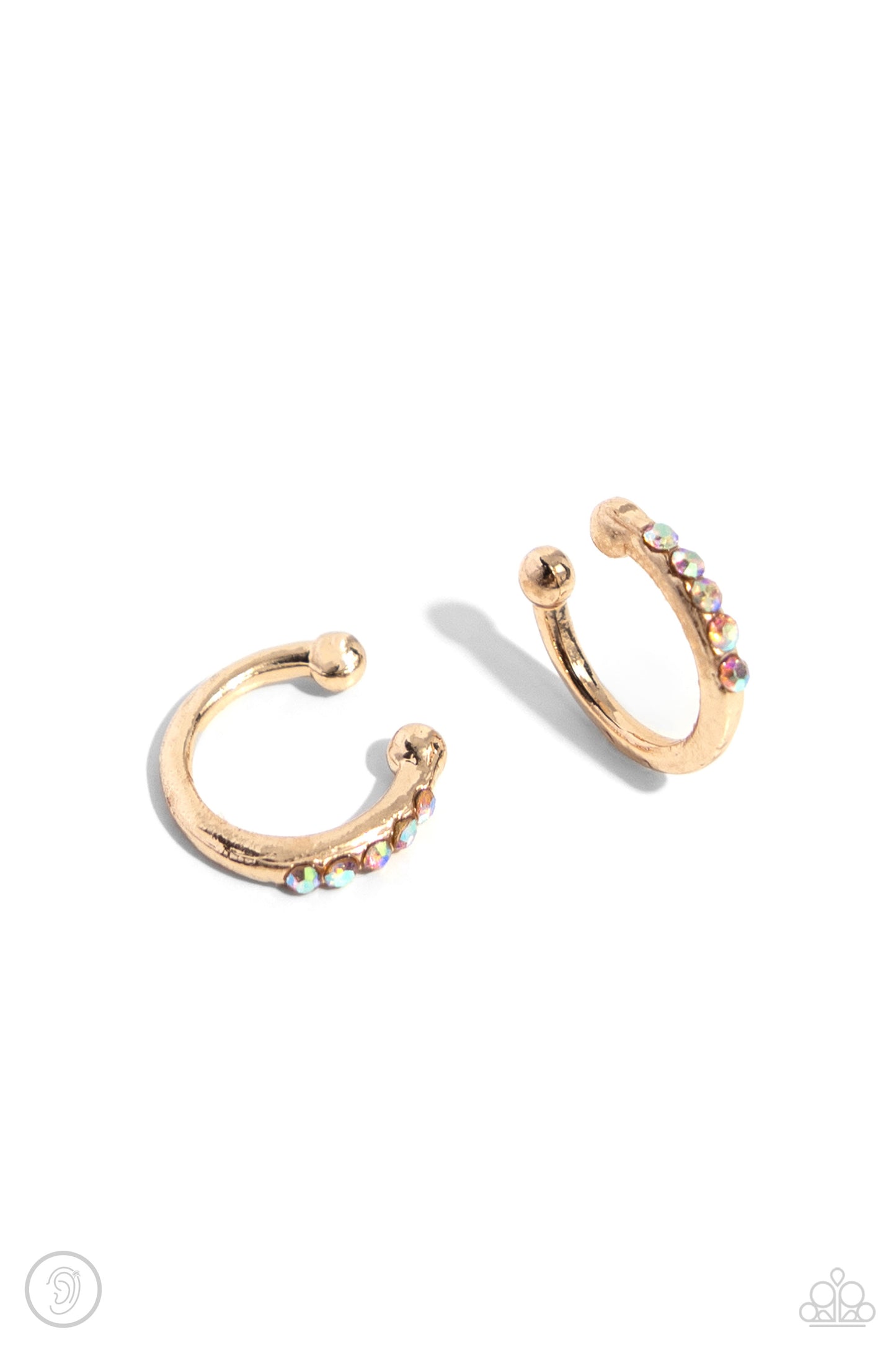 Charming Cuff - Gold Cuff & Iridescent Rhinestones Paparazzi Ear Cuff Earrings