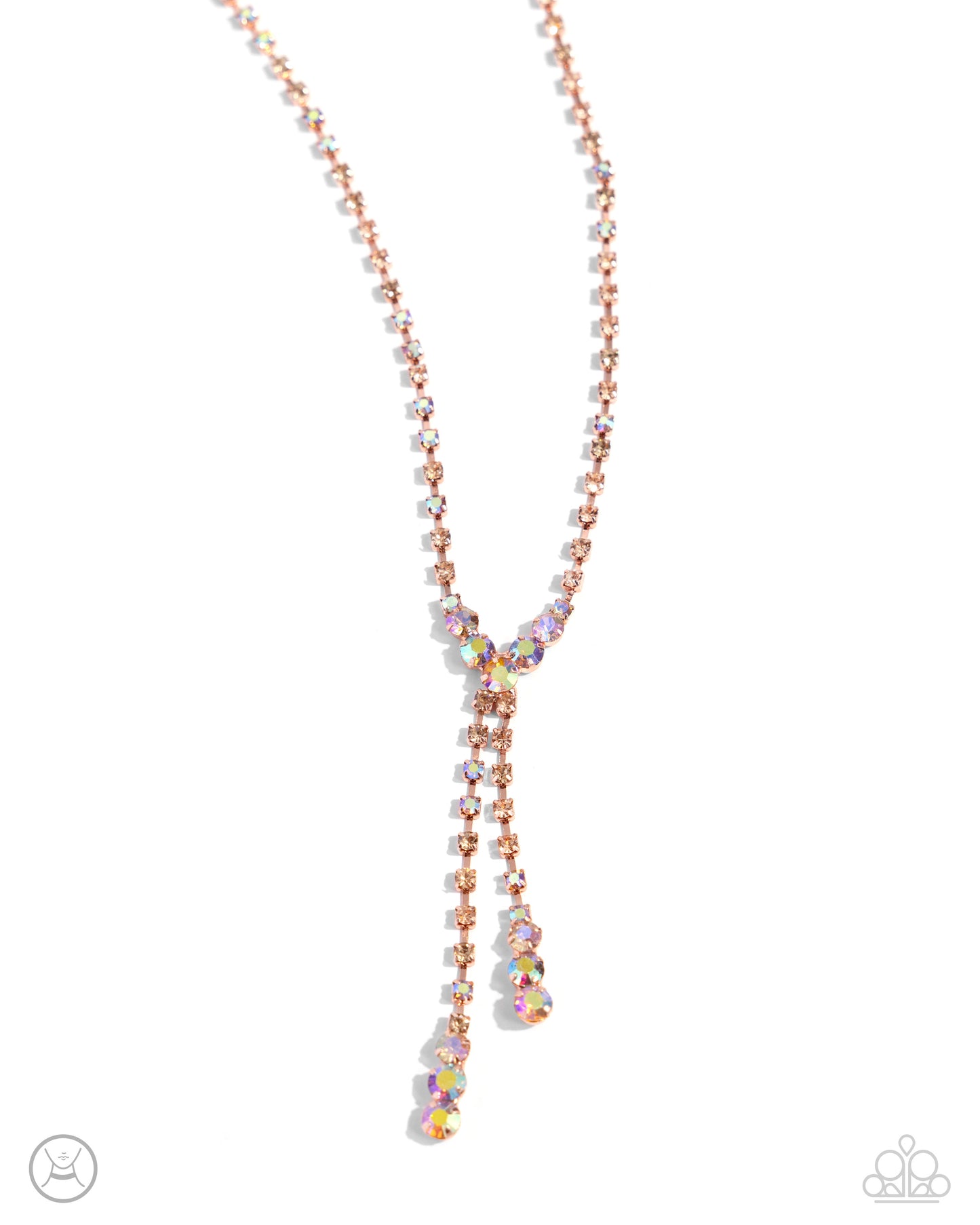 Blinding Balance - Copper Fittings/Peach, Topaz, Iridescent Rhinestone Paparazzi Necklace & matching earrings