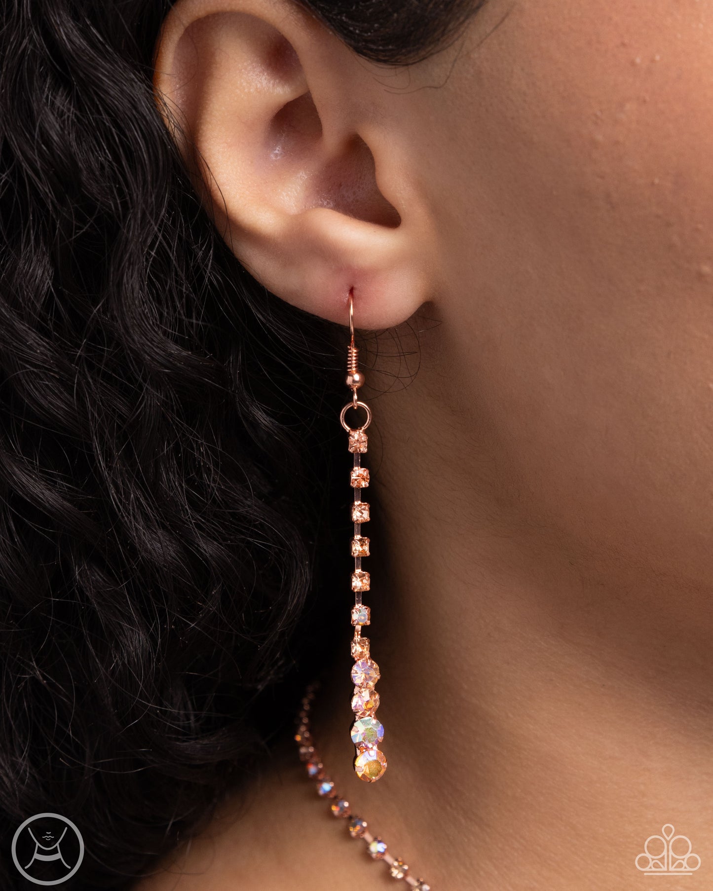Blinding Balance - Copper Fittings/Peach, Topaz, Iridescent Rhinestone Paparazzi Necklace & matching earrings