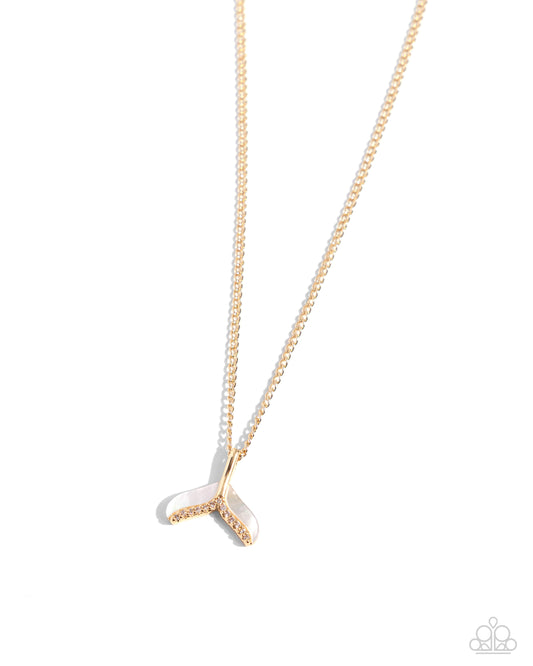 Mermaid Masterpiece - Gold/White Shell Mermaid Tail Pendant Paparazzi Necklace & matching earrings