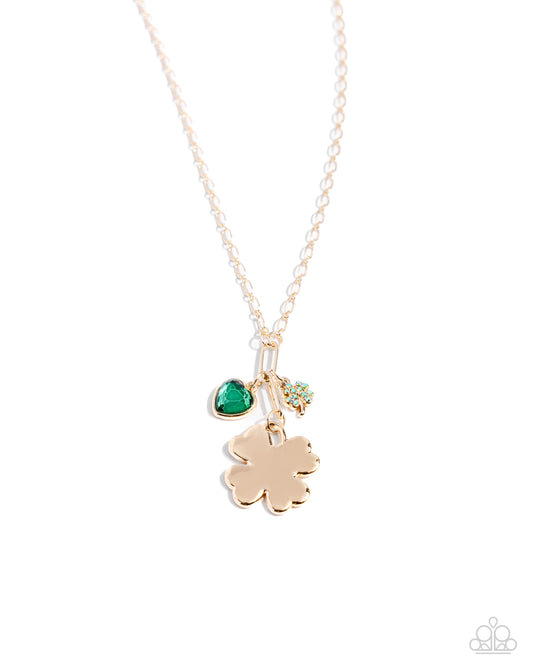 Luck of the Draw - Green Heart Gem/Four-Leaf Clover Pendant Paparazzi Necklace & matching earrings