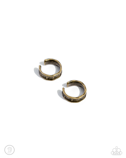 CUFF Call - Brass Concave Antiqued Texture Paparazzi Ear Cuff Earrings