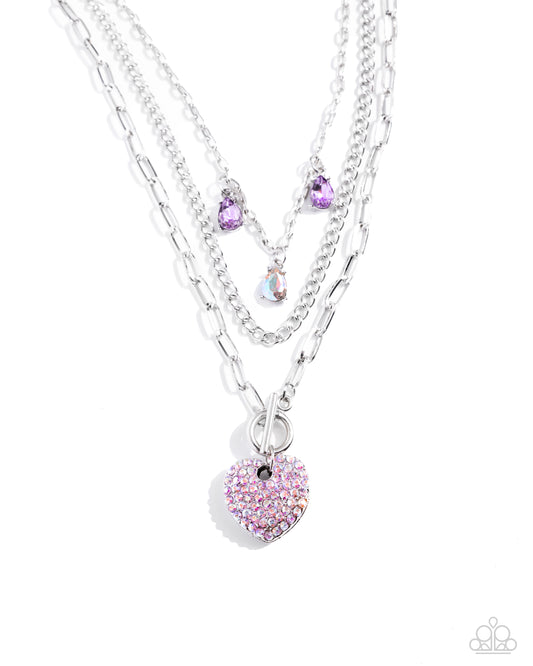 HEART History - Purple Iridescent Rhinestone Heart Pendant Paparazzi Necklace & matching earrings