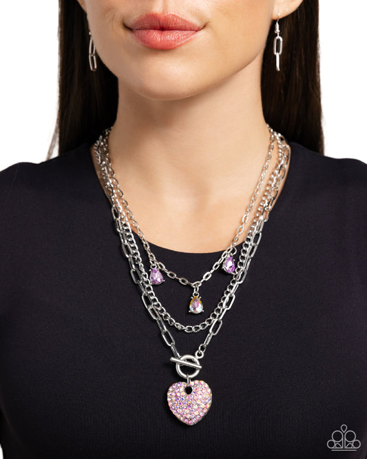 HEART History - Purple Iridescent Rhinestone Heart Pendant Paparazzi Necklace & matching earrings