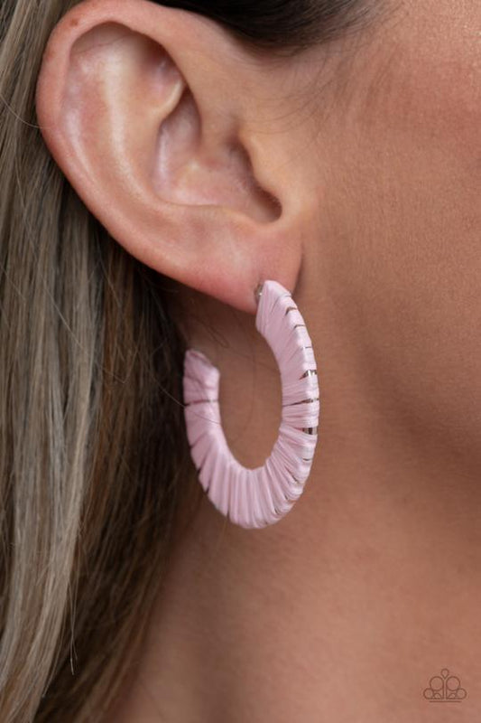 A Chance of RAINBOWS - Pink Wicker-Like Cording Paparazzi Hoop Earrings