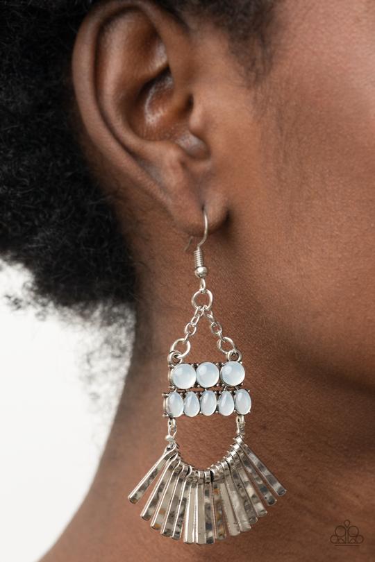 A FLARE For Fierceness - White Opalescent Beaded Rustic Chandelier Paparazzi Earrings