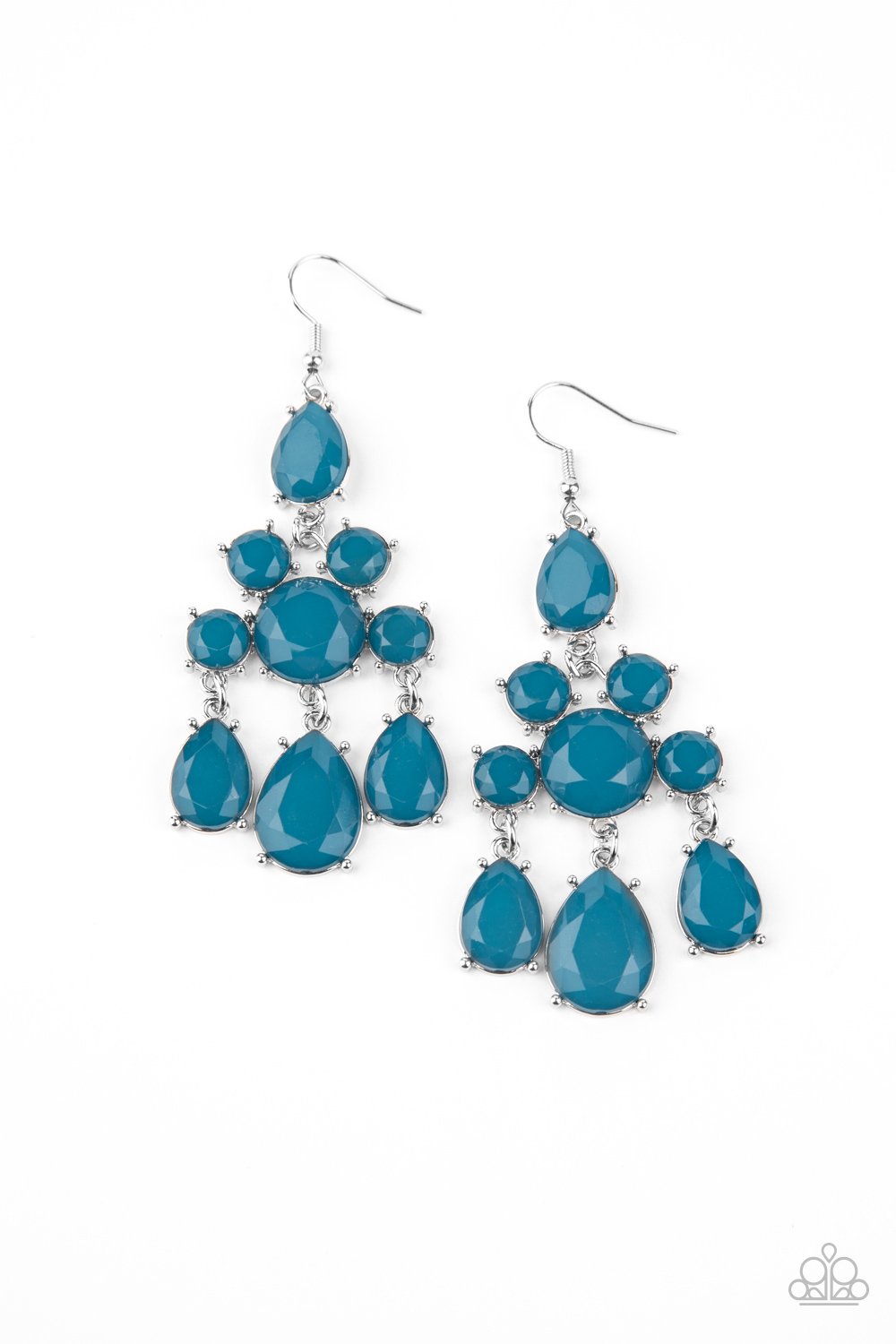 Afterglow Glamour - Blue Round & Teardrop Gem Paparazzi Chandelier Earrings