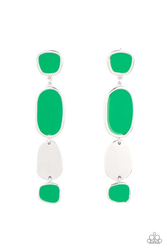 All Out Allure - Green Mint Painted Asymmetrical Frame Paparazzi Earrings