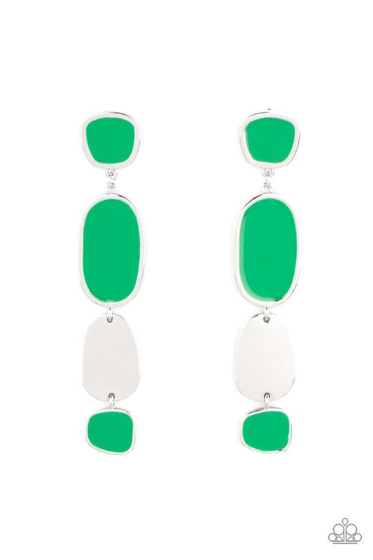 All Out Allure - Green Mint Painted Asymmetrical Frame Paparazzi Earrings