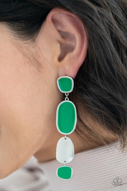 All Out Allure - Green Mint Painted Asymmetrical Frame Paparazzi Earrings