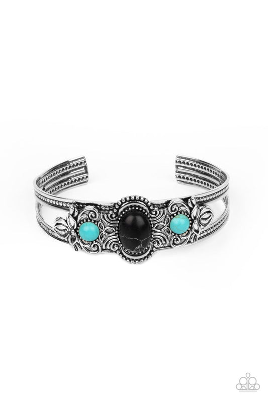 Artisan Ancestry - Black & Turquoise Beaded Paparazzi Cuff Bracelet